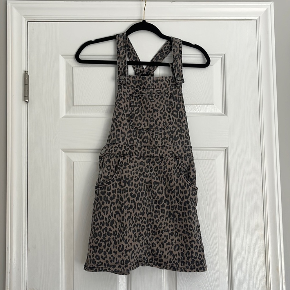 Girls cheetah print overall dress